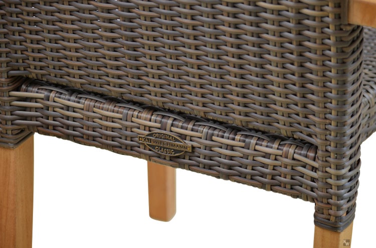 Teak Stapelsessel massiv wetterfest Polyrattan Geflecht hochwertig
