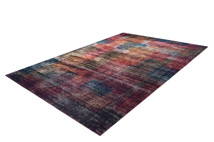 Rechteckiger Teppich mit abstraktem geometrischem Muster im Vintage-Stil.