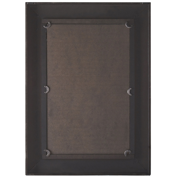 Rückseite eines rechteckigen Bilderrahmens mit Drehverschlüssen zur Befestigung des Bildes