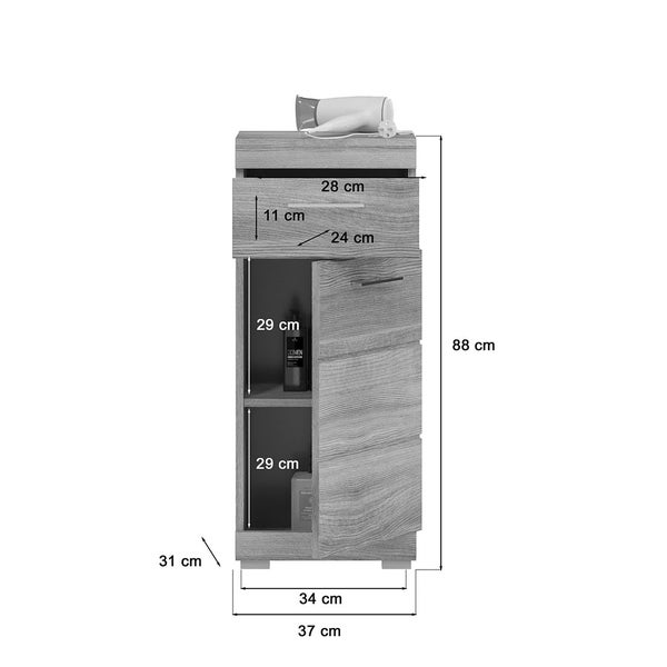 Soul Badschrank 1 Schublade 1 Tür Rauchglas. 37 X 31 X 88 cm
