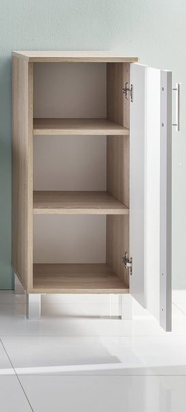 Porto Bad Standtype Stauraum 1 Tür Eiche Dekor, weiß, Glas satiniert. 33 X 31 X 80 cm