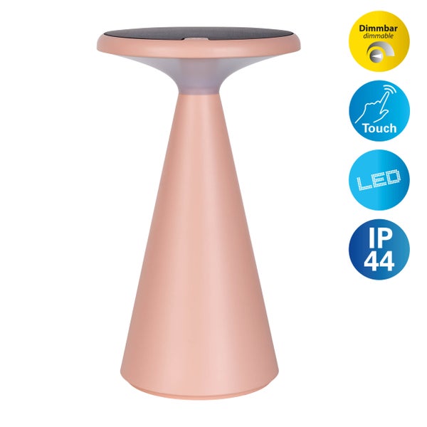 Solar-Akku-Tischleuchte Palu für Außen und Innen, aus Kunststoff in Rosa , 20 cm hoch