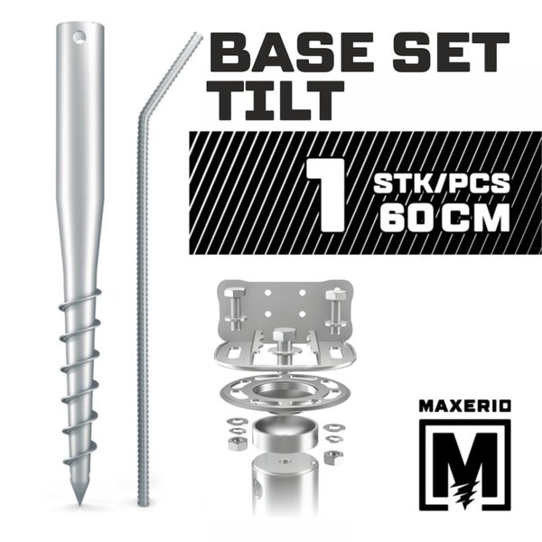 MAXERIO® 60 cm 1er Base-Set TILT + Konsole Schraubfundament Bodenhülse Erdanker Erdschraube Einschraubhülse Erdschraubenfundament Bodenanker Schraubanker Fundament für Gartenhaus Terrasse Sauna Gewächshaus