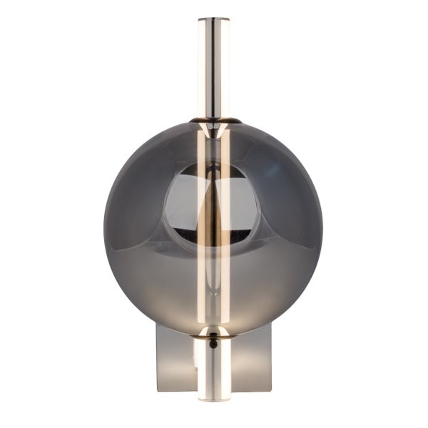 LED Wandleuchte NOVA chrom aus Metall und Rauchglas, mit integrierter LED, 31,3 cm hoch