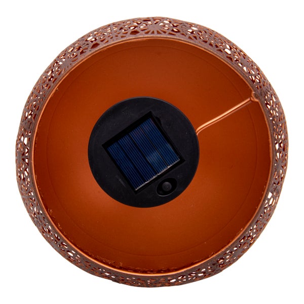 LED Deko-Solarleuchte mit Standfuß 25 cm hoch, mit Flammeneffekt, für Außen,  aus rostfarbenem Metall und Kunststoff, mit fest verbauter  LED