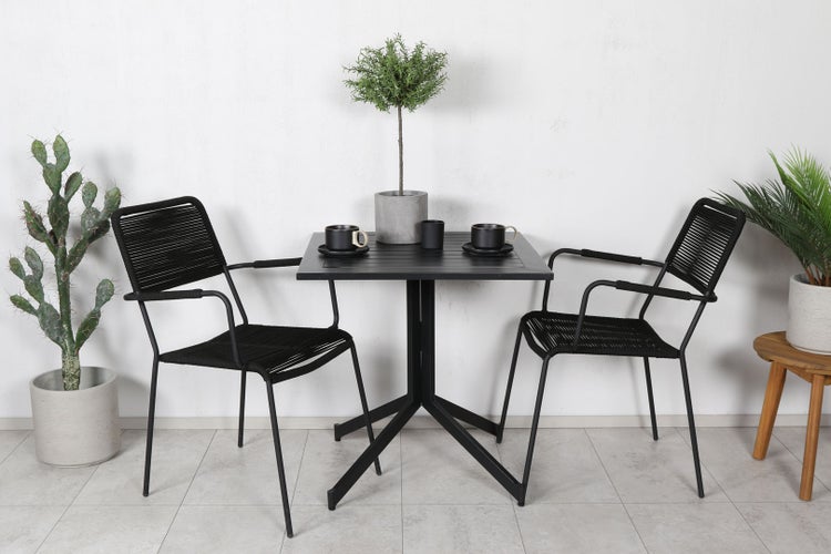 Lindos Gartenstuhl mit Armlehnen stapelbar schwarz. 2er Set
