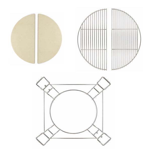 Grillzubehörset bestehend aus Pizzasteinen, Grillrost und Grillgestell