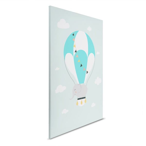 Leinwandbild mit Elefant in einem Heißluftballon