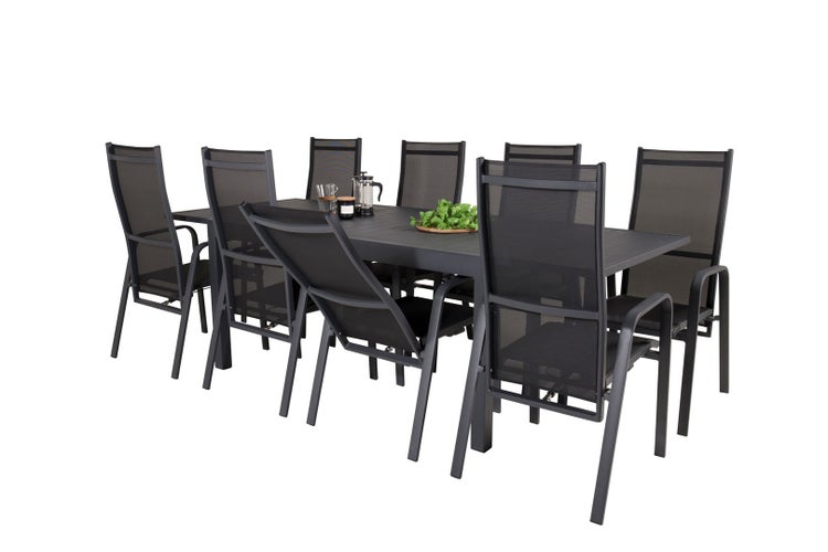 Marbella Gartenset Tisch 100x160/240cm und 8 Stühle Copacabana schwarz. 100 X 160 X 75 cm