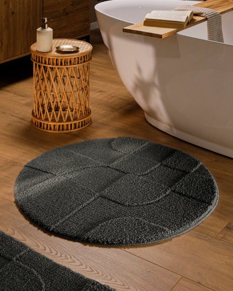 Grüner Badeteppich mit rechteckigem Muster, maschinengetuftet, robust, pflegeleicht und geprüfte Top-Qualität.