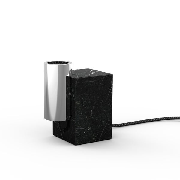 Marmortischleuchte GEMMA 16 cm hoch, aus Marmor und edelstahlfarbenem Metall, E27-Fassung, Beleuchtung für Esszimmer, Wohnzimmer, Diele oder Büro