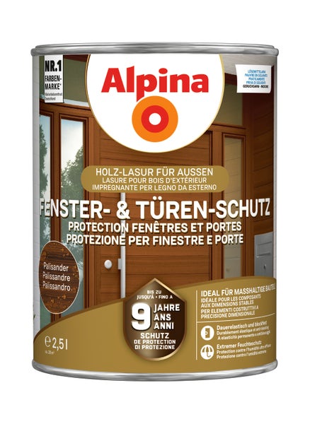 Alpina Fenster und Türen Schutz Holzlasur 2,5 Liter Palisander für den Außenbereich