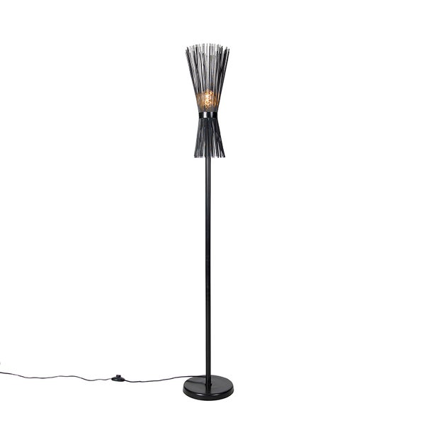 QAZQA - Modern Art Deco Stehlampe schwarz - Besen I Wohnzimmer I Schlafzimmer - Stahl Länglich - LED geeignet E27