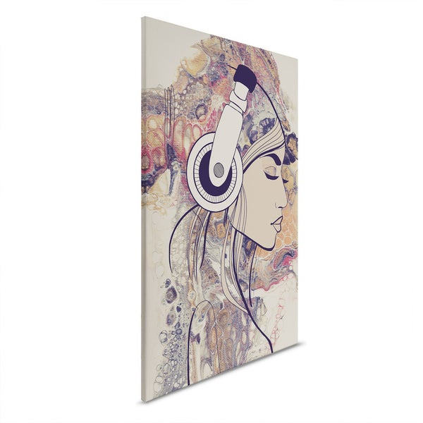 Gemälde einer Frau mit Kopfhörern auf Leinwand