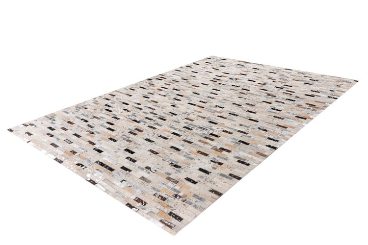 Flachflor Teppich Luxuria Schwarz / Multi Leder Patchwork-Design handgenäht 80 x 150 cm