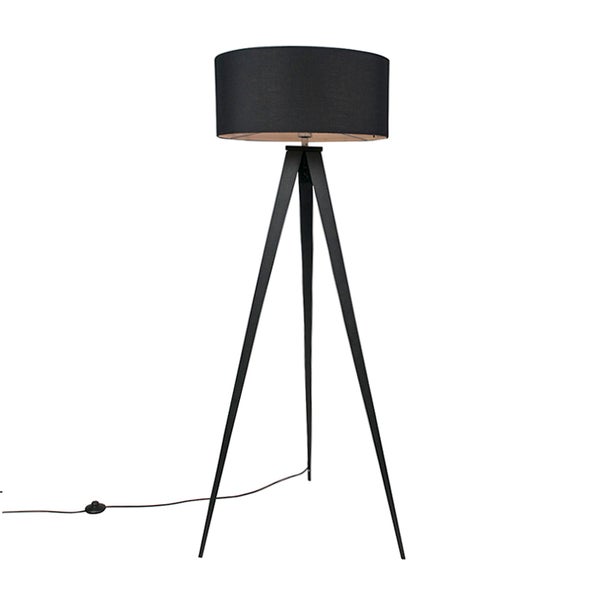 QAZQA - Moderne schwarze Stehlampe mit schwarzem Schirm - Ilse I Wohnzimmer I Schlafzimmer - Stahl Länglich - LED geeignet E27