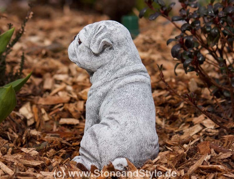 Steinfigur Mops für den Garten aus wetterfestem Steinguss