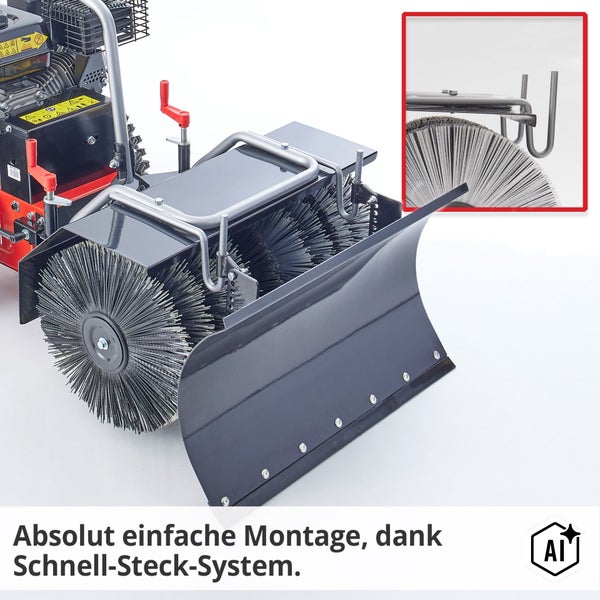 Kehrmaschinenvorsatz für Hecht 8616 SE mit Schneeschild und rotierender Bürste