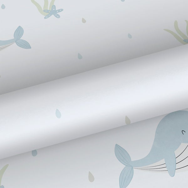 Tapetenrolle mit Wal-, Seestern- und Tropfenmuster