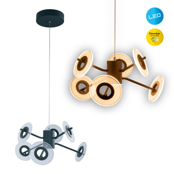 LED Pendelleuchte DISCUS aus schwarzem Metall und weißem Kunststoffmit fest verbauten LEDs, Hängelampe für Esszimmer, Wohnzimmer, Diele oder Büro mit einem  Øvon ca. 57 cm