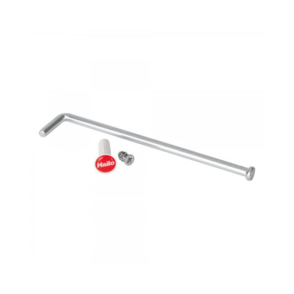 Hailo Montageset mit Metallstange, Schraube und Hailo Logo.