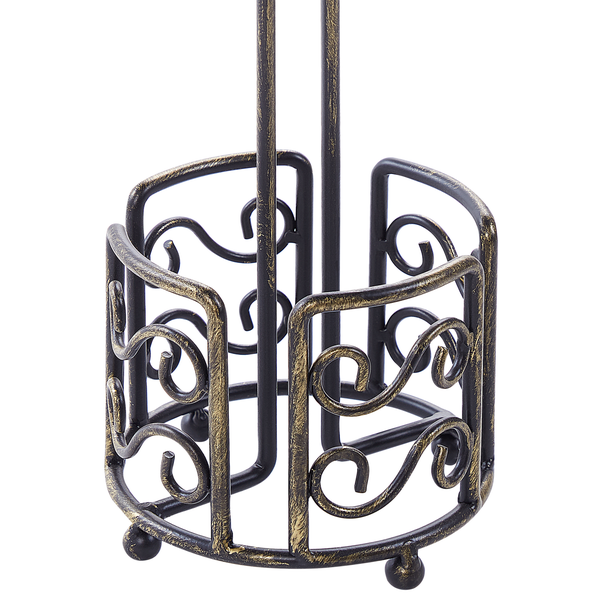 Metallständer für Kaminbesteck mit dekorativen Ornamenten und runden Füßen im Antik-Stil.