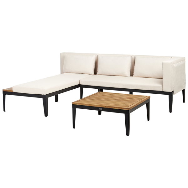 Garten Ecksofa mit Tisch 3-Sitzer BRACCIANO rechtsseitig zertifiziertes Akazienholz Hellbeige