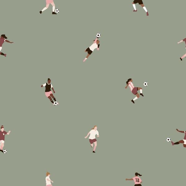 ESTAhome Tapete Fußballspielerinnen Graugrün - 50 x 900 cm - 131281