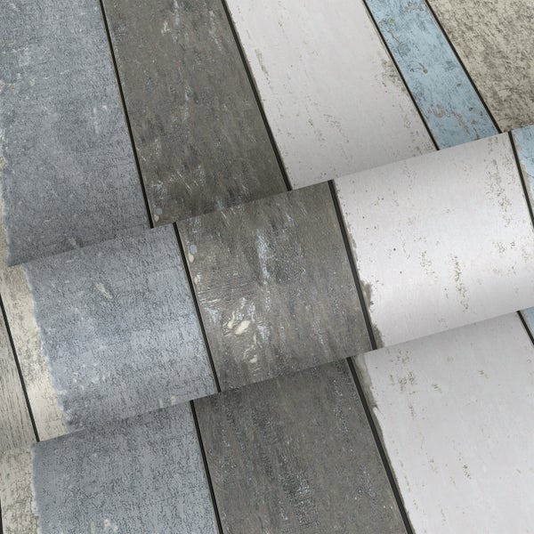 Walls4You Tapete Holz-optik Grau, Blau und Beige - 53 cm x 10.05 m - 935286