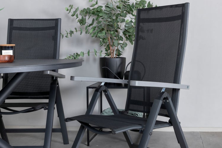 Alma Gartenset Tisch Ø120cm und 4 Stühle L5pos Albany schwarz. 120 X 120 X 75 cm