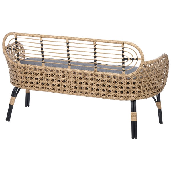 Gartenbank mit Auflage PRATELLO 122 cm Polyrattan Naturfarben