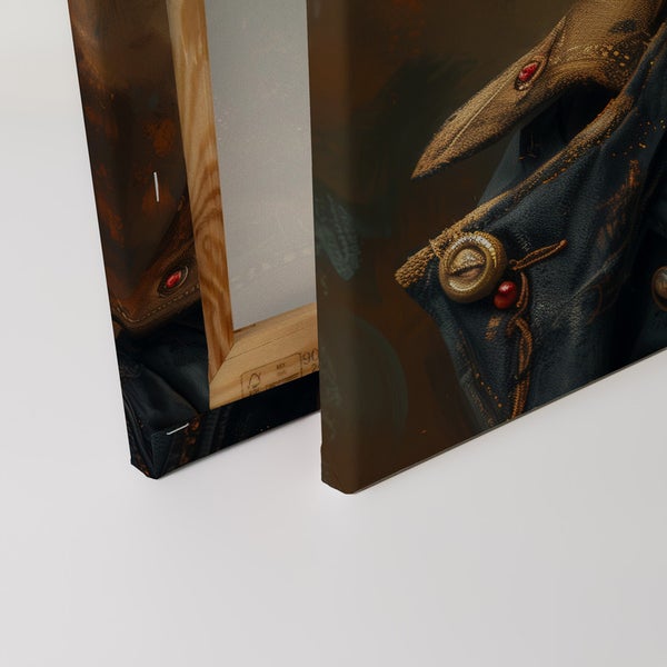 Nahaufnahme einer Leinwand mit einer aufgedruckten Darstellung eines Vogels