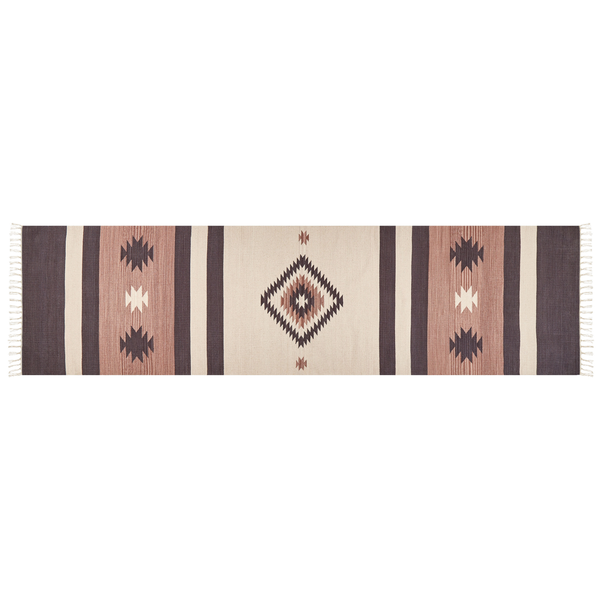 Kelim Teppich Baumwolle beige / braun 80 x 300 cm geometrisches Muster Kurzflor ARAGATS