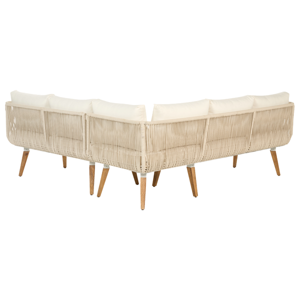 Garten Ecksofa mit Tisch 5-Sitzer ALCAMO linksseitig Akazienholz Hellbeige