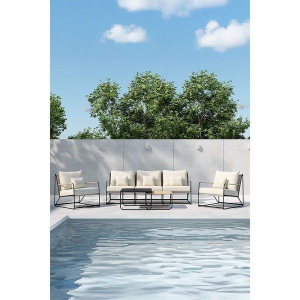 Palazzo Loungeset 1 Sofa, 2 Stühle, 2 Couchtische schwarz. 60 X 60 X 36 cm