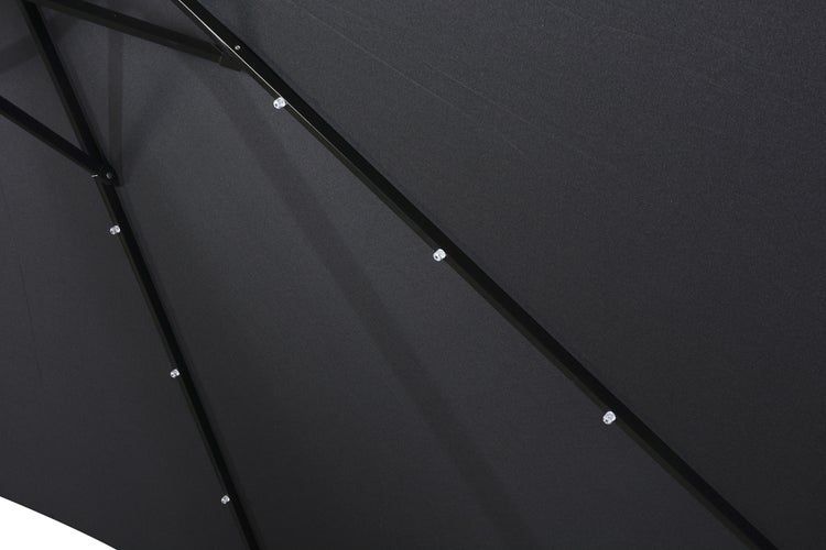 Rices Sonnenschutz Sonnenschirm, mit Kurbel, LED Solar uynd Neigung Ø3m schwarz/schwarz. 300 X 300 X 248 cm