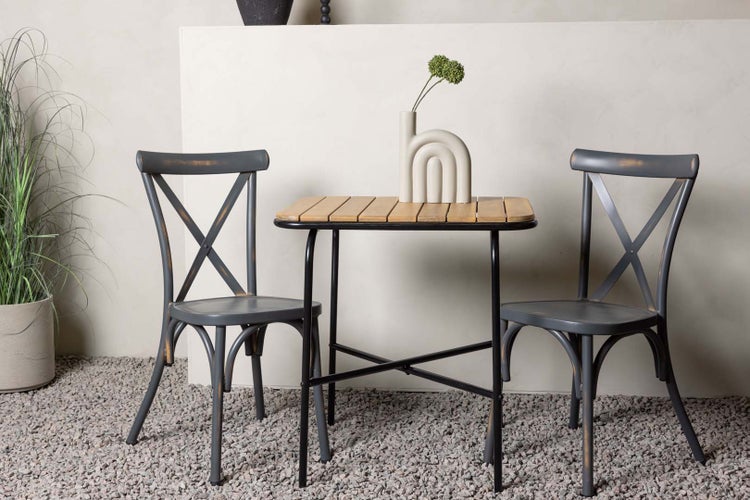 Holmbeck Gartenset Tisch, 2 Stühle  natur,dunkel grau. 88 X 70 X 74 cm