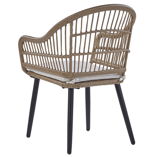 Rattan Gartenstuhl mit Sitzkissen und Metallbeinen, Rückansicht