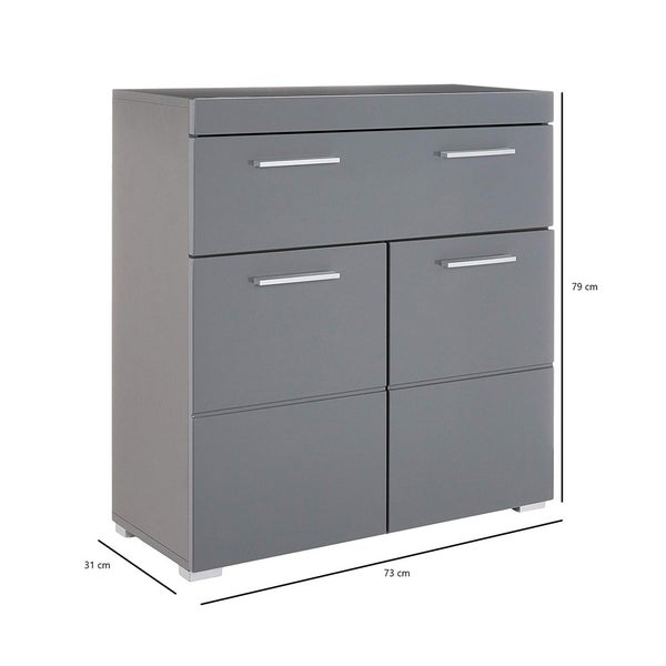 AmandaMando Bad Standtype Stauraum 2 Türen, 1 Schublade grau, grau Hochglanz. 73 X 31 X 79 cm