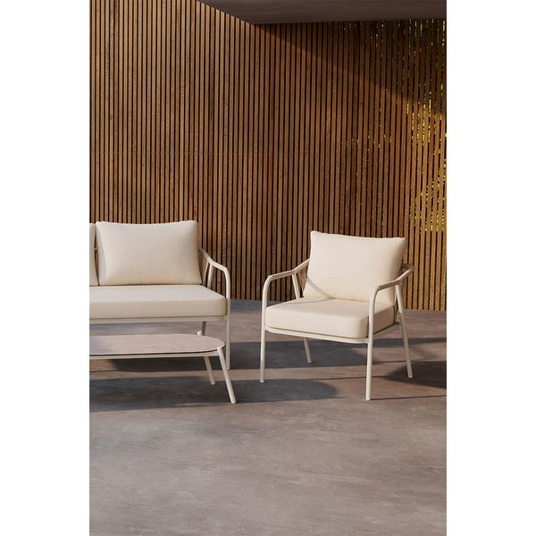 Sicily Loungeset 1 Sofa, 2 Stühle, 1 Couchtisch beige. 55 X 108 X 33 cm