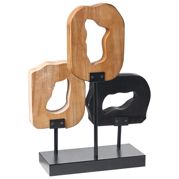 Dekorative Holzskulptur mit schwarzem Metallsockel