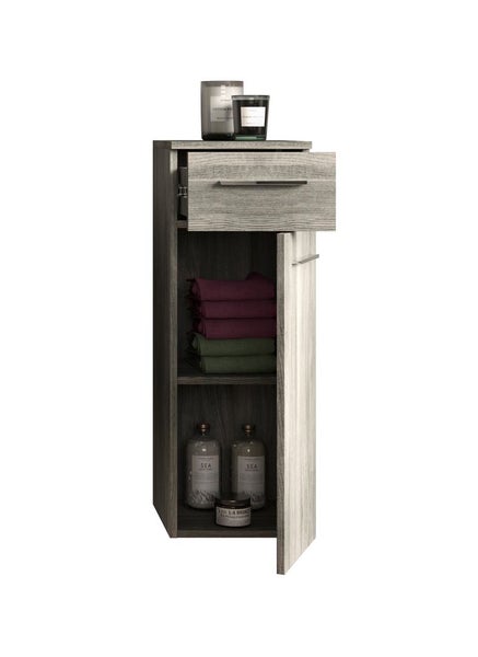 York Badschrank wandhängend 1 Tür, 1 Schublade rauchfarbenen. 30 X 31 X 85 cm