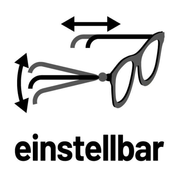 Symbolbild für eine Schutzbrille mit verstellbaren Brillenbügeln in Länge und Neigung.