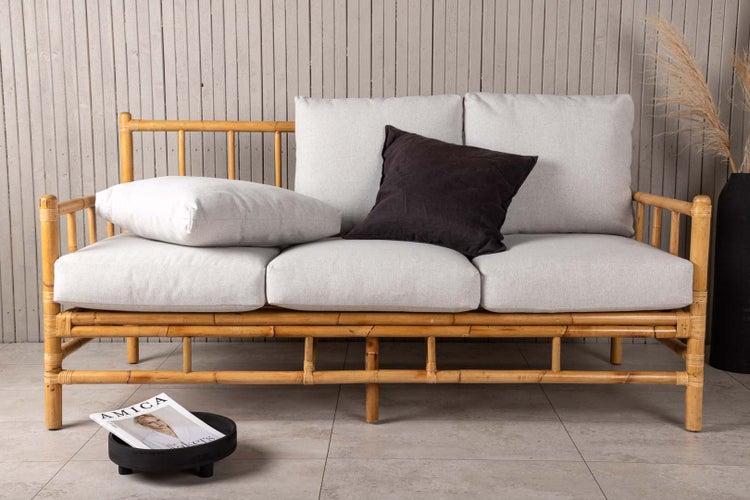 Cane Gartensofa mit Gartenkissen 3 Pers. natur. 180 X 77 X 88 cm