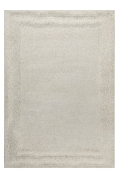 Rechteckiger Teppich mit gerippter Bordüre und glatter Innenfläche.