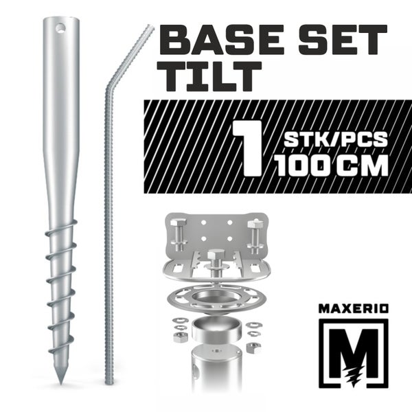 MAXERIO® 100 cm 1er Base-Set TILT + Konsole Schraubfundament Bodenhülse Erdanker Erdschraube Einschraubhülse Erdschraubenfundament Bodenanker Schraubanker Fundament für Gartenhaus Terrasse Sauna Gewächshaus