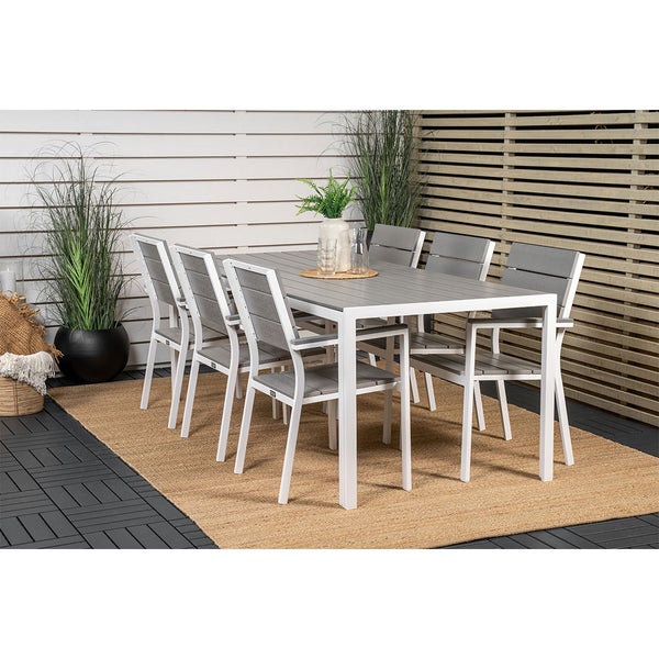 Break Gartenset Tisch 90x205cm grau, 6 Stühle grau. 90 X 205 X 74 cm