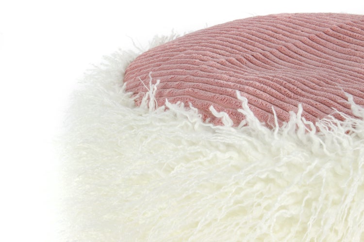 Pouf, Fellpouf Hocker modern Weiß / Rosa Rund Ø 45 cm