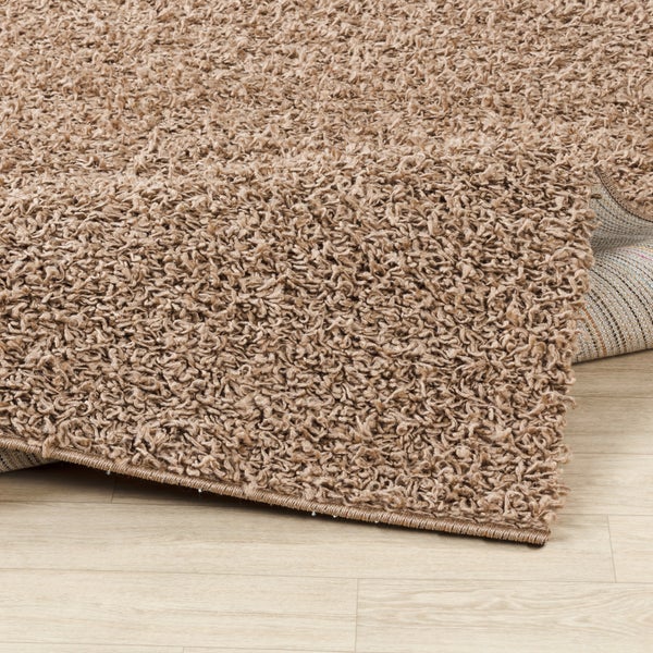 Hochfloriger Shaggy-Teppich Einfarbig Dunkelbeige 120x170 cm LILLY