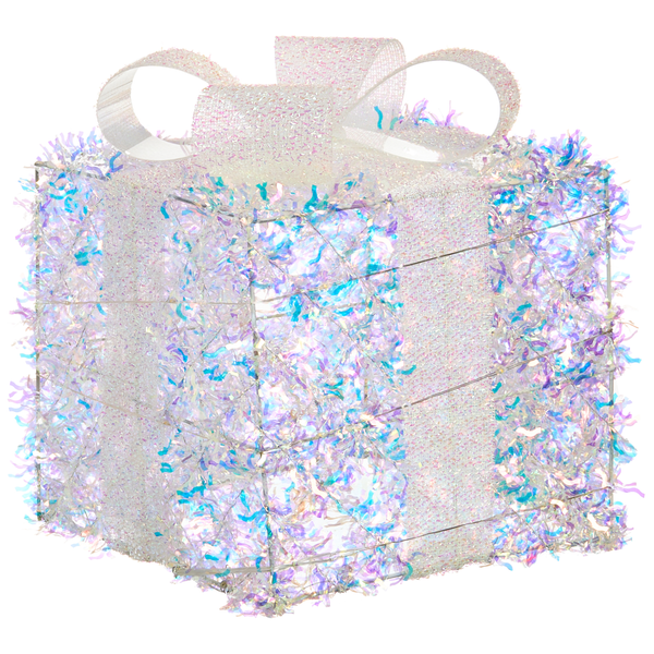 Dekoratives Geschenkpaket mit Schleife und Lametta